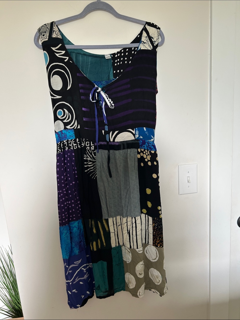 Bohemian Patchwork Midi Dress in Multi-Color